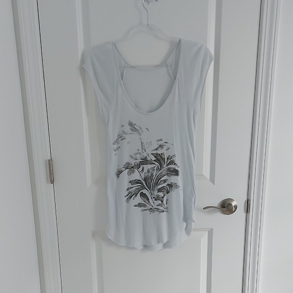 Baby Blue Floral Metallic Print Top - Picture 3 of 8